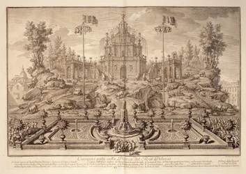 La Cuccagna, da Narrazione delle Solemni Reali Feste, inciso da Giuseppe Vasi (1710-82), pubblicato nel 1749